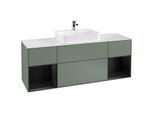 Villeroy und Boch Finion Waschtischunterschrank G451PDGM 160cm, Abdeckplatte white matt, Emotion, Regale Black matt lacquer, Olive Matt Lacquer