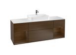 Villeroy und Boch Finion Waschtischunterschrank F451GNGN 160x60,3cm, Abdeckplatte white matt, Regale Walnut veneer, Walnut veneer