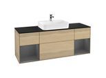 Villeroy und Boch Finion Waschtischunterschrank G452GKPC 160cm, Abdeckplatte black matt, Emotion, Regale Anthracite matt lacquer, Oak Veneer