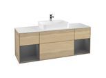 Villeroy und Boch Finion Waschtischunterschrank F451GKPC 160x60,3cm, Abdeckplatte white matt, Regale Anthracite matt lacquer, Oak Veneer
