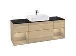 Villeroy und Boch Finion Waschtischunterschrank F452PCPC 160x60,3cm, Abdeckplatte black matt, Regale Oak Veneer, Oak Veneer