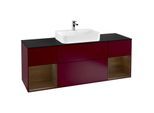 Villeroy und Boch Finion Waschtischunterschrank F452GNHB 160x60,3cm, Abdeckplatte black matt, Regale Walnut veneer, Peony Matt