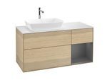 Villeroy und Boch Finion Waschtischunterschrank G811GKPC 120cm, Abdeckplatte white matt, Emotion, Regale Anthracite matt lacquer, Oak Veneer
