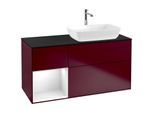 Villeroy und Boch Finion Waschtischunterschrank F802GFHB 120cm, Abdeckplatte black matt, Regale Glossy white lacquer, Peony Matt
