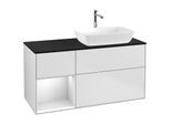 Villeroy und Boch Finion Waschtischunterschrank F802MTMT 120cm, Abdeckplatte black matt, Regale White matt lacquer, White matt lacquer