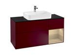 Villeroy und Boch Finion Waschtischunterschrank F422PCHB 120cm, Abdeckplatte black matt, Regal rechts Oak Veneer, Peony Matt