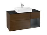 Villeroy und Boch Finion Waschtischunterschrank F422HGGN 120cm, Abdeckplatte black matt, Regal rechts Midnight Blue Matt Lacquer, Walnut veneer