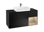 Villeroy und Boch Finion Waschtischunterschrank F422PCPD 120cm, Abdeckplatte black matt, Regal rechts Oak Veneer, Black matt lacquer