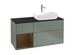 Villeroy und Boch Finion Waschtischunterschrank G802GNGM 120cm, Abdeckplatte black matt, Emotion, Regale Walnut Veneer, Olive Matt Lacquer
