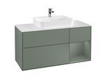 Villeroy und Boch Finion Waschtischunterschrank G421GMGM 120cm, Abdeckplatte white matt, Emotion, Regal rechts Olive matt, Olive Matt Lacquer