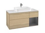 Villeroy und Boch Finion Waschtischunterschrank G421GKPC 120cm, Abdeckplatte white matt, Emotion, Regal rechts Anthracite matt, Oak Veneer
