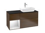 Villeroy und Boch Finion Waschtischunterschrank G802MTGN 120cm, Abdeckplatte black matt, Emotion, Regale White matt lacquer, Walnut veneer