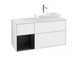 Villeroy und Boch Finion Waschtischunterschrank G801PDGF 120cm, Abdeckplatte white matt, Emotion, Regale Black matt lacquer, Glossy white lacquer