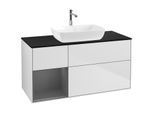 Villeroy und Boch Finion Waschtischunterschrank F822GKMT 120cm, Abdeckplatte black matt, Regale Anthracite matt lacquer, White matt lacquer