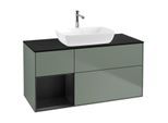 Villeroy und Boch Finion Waschtischunterschrank F822PDGM 120cm, Abdeckplatte black matt, Regale Black matt lacquer, Olive Matt Lacquer