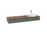 Villeroy und Boch Antao Waschtisch-Unterschrank L16052HL mit Beleuchtung, 160x19x50cm, Hahnlochbohrung, Waschbeckenplattenfarbe warm walnut, leaf green matt lacquer