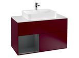 Villeroy und Boch Finion Waschtischunterschrank G361HGHB 100cm, Abdeckplatte white matt, Emotion, Regal links Midnight Blue Matt Lacquer, Peony Matt