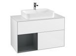 Villeroy und Boch Finion Waschtischunterschrank G361HGGF 100cm, Abdeckplatte white matt, Emotion, Regal links Midnight Blue Matt Lacquer, Glossy white lacquer