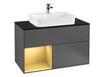 Villeroy und Boch Finion Waschtischunterschrank F362HFGK 100cm, Abdeckplatte black matt, Regal links Gold matt, Anthracite matt