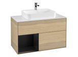 Villeroy und Boch Finion Waschtischunterschrank F361PDPC 100cm, Abdeckplatte white matt, Regal links Black matt lacquer, Oak Veneer