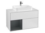 Villeroy und Boch Finion Waschtischunterschrank F361HGMT 100cm, Abdeckplatte white matt, Regal links Midnight Blue Matt Lacquer, White matt lacquer