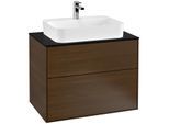 Villeroy und Boch Finion Waschtischunterschrank F34200GN 80x60,3cm, Abdeckplatte black matt, Walnut veneer