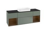 Villeroy und Boch Finion Waschtischunterschrank F332GNGM 160x60,3cm, Abdeckplatte black matt, Regale Walnut veneer, Olive Matt Lacquer