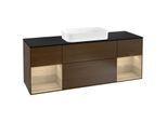 Villeroy und Boch Finion Waschtischunterschrank F332PCGN 160x60,3cm, Abdeckplatte black matt, Regale Oak Veneer, Walnut veneer