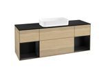 Villeroy und Boch Finion Waschtischunterschrank F332PDPC 160x60,3cm, Abdeckplatte black matt, Regale Black matt lacquer, Oak Veneer