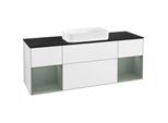 Villeroy und Boch Finion Waschtischunterschrank F332GMGF 160x60,3cm, Abdeckplatte black matt, Regale Olive matt lacquer, Glossy white lacquer