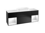 Villeroy und Boch Finion Waschtischunterschrank G331GFPD 160cm, Abdeckplatte white matt, Emotion, Regale Glossy white lacquer, Black matt lacquer