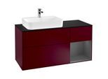 Villeroy und Boch Finion Waschtischunterschrank F402GKHB 120cm, Abdeckplatte black matt, Regal rechts Anthracite matt, Peony Matt