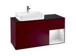 Villeroy und Boch Finion Waschtischunterschrank F402MTHB 120cm, Abdeckplatte black matt, Regal rechts White matt lacquer, Peony Matt
