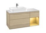 Villeroy und Boch Finion Waschtischunterschrank G401HFPC 120cm, Abdeckplatte white matt, Emotion, Regal rechts Gold matt, Oak Veneer
