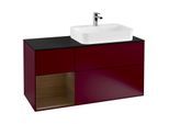 Villeroy und Boch Finion Waschtischunterschrank G392GNHB 120cm, Abdeckplatte black matt, Emotion, Regal links Walnut veneer, Peony Matt