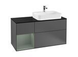Villeroy und Boch Finion Waschtischunterschrank G392GMGK 120cm, Abdeckplatte black matt, Emotion, Regal links Olive Matt Lacquer, Anthracite matt