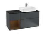 Villeroy und Boch Finion Waschtischunterschrank G392GNHG 120cm, Abdeckplatte black matt, Emotion, Regal links Walnut veneer, Midnight Blue Matt Lacquer