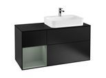 Villeroy und Boch Finion Waschtischunterschrank G392GMPD 120cm, Abdeckplatte black matt, Emotion, Regal links Olive Matt Lacquer, Black matt lacquer