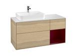 Villeroy und Boch Finion Waschtischunterschrank F401HBPC 120cm, Abdeckplatte white matt, Regal rechts Peony, Oak Veneer