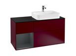 Villeroy und Boch Finion Waschtischunterschrank F392HGHB 120cm, Abdeckplatte black matt, Regal links Midnight Blue Matt Lacquer, Peony Matt