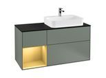 Villeroy und Boch Finion Waschtischunterschrank F392HFGM 120cm, Abdeckplatte black matt, Regal links Gold matt, Olive Matt Lacquer