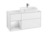 Villeroy und Boch Finion Waschtischunterschrank G391MTGF 120cm, Abdeckplatte white matt, Emotion, Regal links White matt lacquer, Glossy white lacquer