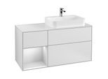 Villeroy und Boch Finion Waschtischunterschrank G391MTMT 120cm, Abdeckplatte white matt, Emotion, Regal links White matt lacquer, White matt lacquer