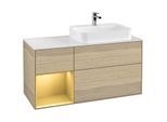 Villeroy und Boch Finion Waschtischunterschrank G391HFPC 120cm, Abdeckplatte white matt, Emotion, Regal links Gold matt, Oak Veneer