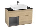 Villeroy und Boch Finion Waschtischunterschrank G362GKPC 100cm, Abdeckplatte black matt, Emotion, Regal links Anthracite matt, Oak Veneer