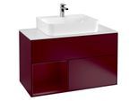 Villeroy und Boch Finion Waschtischunterschrank F111HBHB 100cm, Abdeckplatte black matt, Regal links Peony, Peony Matt