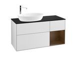 Villeroy und Boch Finion Waschtischunterschrank G932GNMT 120cm, Abdeckplatte black matt, Emotion, Regale Walnut Veneer, White matt lacquer
