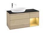 Villeroy und Boch Finion Waschtischunterschrank G932HFPC 120cm, Abdeckplatte black matt, Emotion, Regale Gold matt lacquer, Oak Veneer