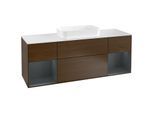 Villeroy und Boch Finion Waschtischunterschrank F331HGGN 160x60,3cm, Abdeckplatte white matt, Regale Midnight matt lacquer, Walnut veneer