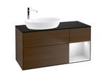 Villeroy und Boch Finion Waschtischunterschrank G932MTGN 120cm, Abdeckplatte black matt, Emotion, Regale White matt lacquer, Walnut veneer